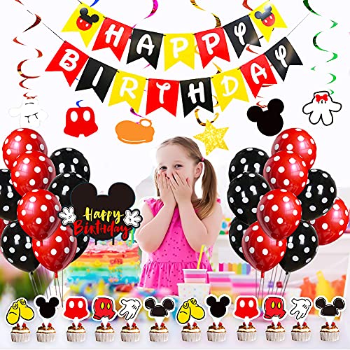 BESTZY Juego de Globos de Fiesta de Mickey, Tiras Decorativas para Tartas de Cumpleaños, Decoraciones de Fiesta de Cumpleaños Para Niños, Decoración de Fiesta Temática de Mickey