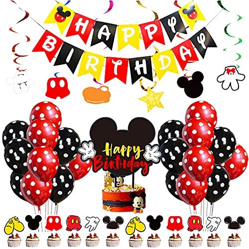 BESTZY Juego de Globos de Fiesta de Mickey, Tiras Decorativas para Tartas de Cumpleaños, Decoraciones de Fiesta de Cumpleaños Para Niños, Decoración de Fiesta Temática de Mickey