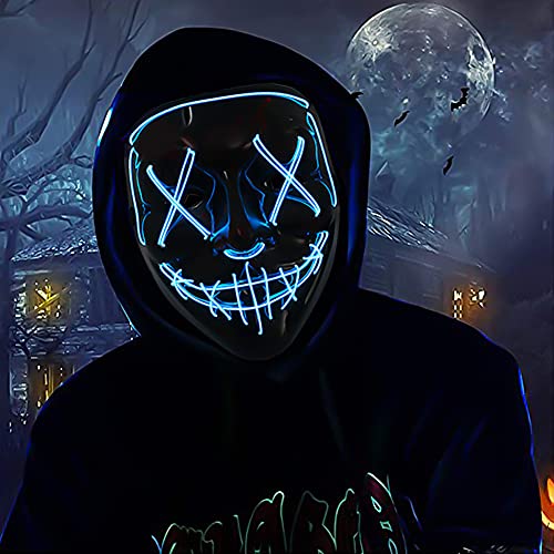 BESTZY Mascara LED Halloween Máscara de terror Máscaras Carnaval Máscaras de la Purga Mascarilla con efecto horror y brillo para fiestas de disfraces para Cosplay Fiesta Show (azul )