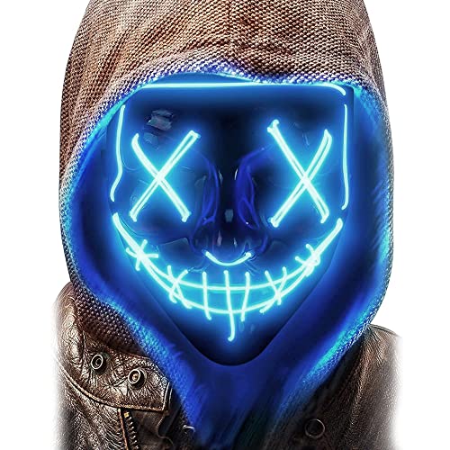 BESTZY Mascara LED Halloween Máscara de terror Máscaras Carnaval Máscaras de la Purga Mascarilla con efecto horror y brillo para fiestas de disfraces para Cosplay Fiesta Show (azul )