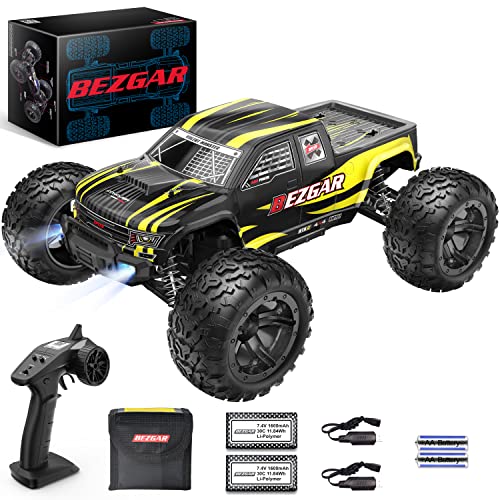 BEZGAR 1 Camión de Control Remoto, 4WD de Alta Velocidad 42 km / h Todo Terreno Juguete eléctrico Off Road RC Monster Vehicle Car Crawler con 2 baterías Recargables para niños y Adultos