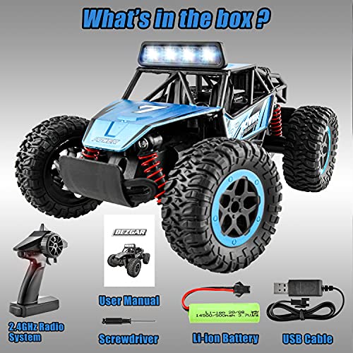 BEZGAR 17S Azul 1:20 Escala Control Remoto Coche-2WD Alta Velocidad 20 Km / h Todo Terreno Juguete eléctrico Off Road RC Monster Vehicle Truck Crawler con batería Recargable para niños Adultos