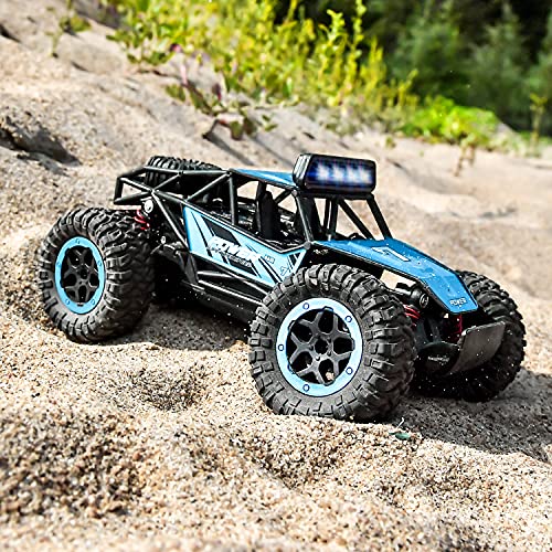 BEZGAR 17S Azul 1:20 Escala Control Remoto Coche-2WD Alta Velocidad 20 Km / h Todo Terreno Juguete eléctrico Off Road RC Monster Vehicle Truck Crawler con batería Recargable para niños Adultos