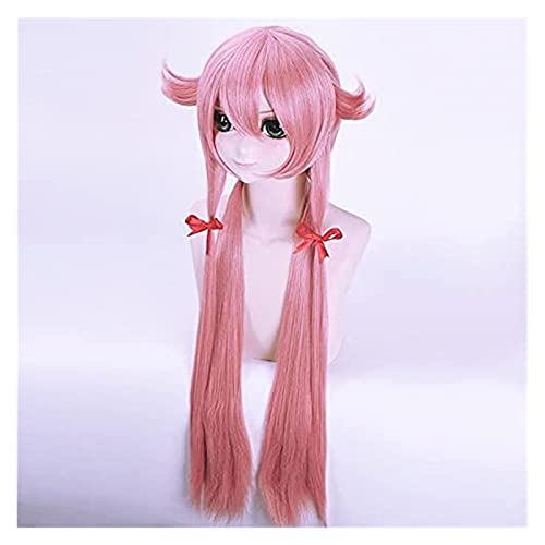 BFBMY Anime Mirai Nikki Gasai Yuno Rosa Larga Peluca Cosplay Disfraz El Futuro Diario Resistente al Calor Pelo Sintético Mujeres Cosplay Pelucas