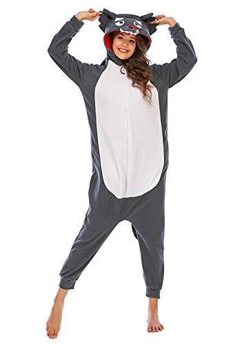 BGOKTA Disfraces de Cosplay para Adultos Pijamas de Animales One Piece Lobo, XL