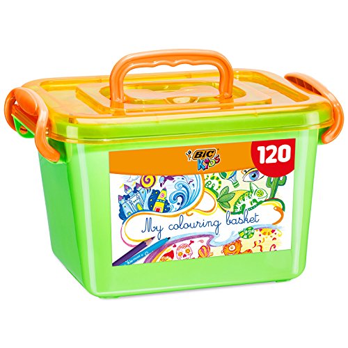 BIC Kids Colouring Set, Lápices de Colores y Rotuladores para Niños en Colores Variados y Vibrantes, Caja de 120 Unidades, Incluye Caja de Almacenamiento