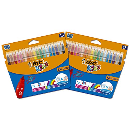 BIC Kids Kid Couleur Rotuladores de Colores de Punta Media, Varios Colores, 2 Packs de 18