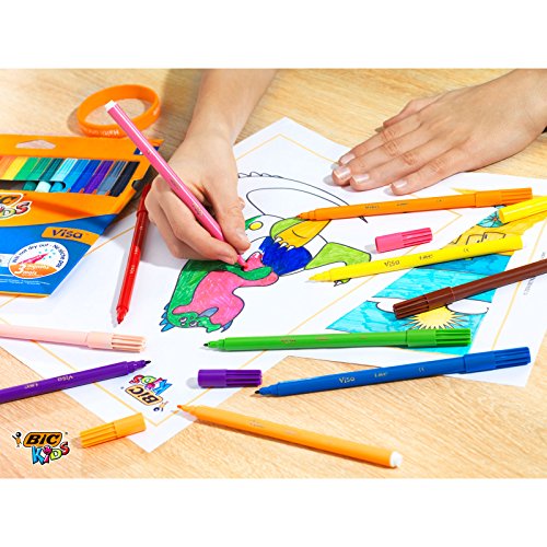 BIC Kids Visa rotuladores punta fina - colores Surtidos, Cubo de 84 unidades