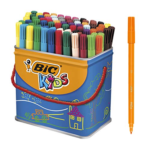 BIC Kids Visa rotuladores punta fina - colores Surtidos, Cubo de 84 unidades