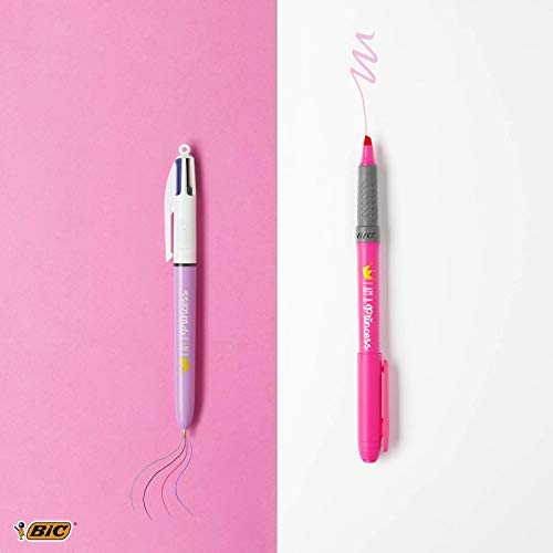 BIC My Message Kit I Am a Princess - Juego de Escritorio con 1 BIC 4 colores Bolígrafo, 1 BIC Highlighter Grip Bolígrafo (Rosa), 1 Libreta Tamaño A6 (Blanca), Pack de 3