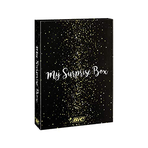 BIC My Surprise Box - Estuche de Regalo con 14 Instrumentos de Escritura, 4 bolígrafos /5 rotuladores Metalizados /5 bolígrafos de Gel /1 Bloc de Notas Adhesivas y 1 Libreta A5 (Blanca)