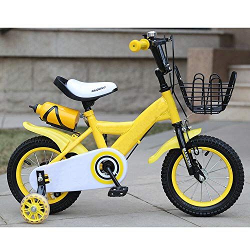 Bicicleta infantil de 12 pulgadas, bicicleta infantil para niños y niñas, con ruedas estabilizadoras de contrapedal, color amarillo