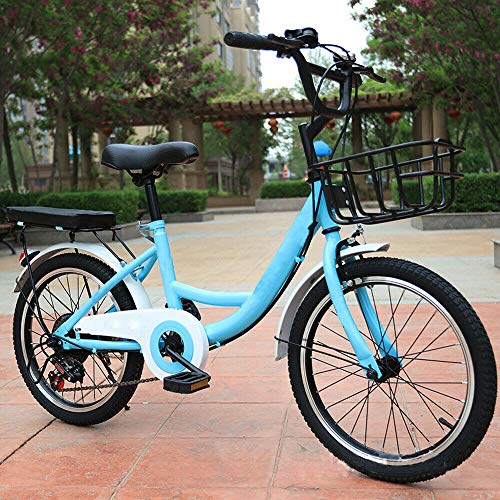 Bicicleta infantil de 20 pulgadas, para niños y niñas, 7 velocidades, con cesta, MTB (azul)