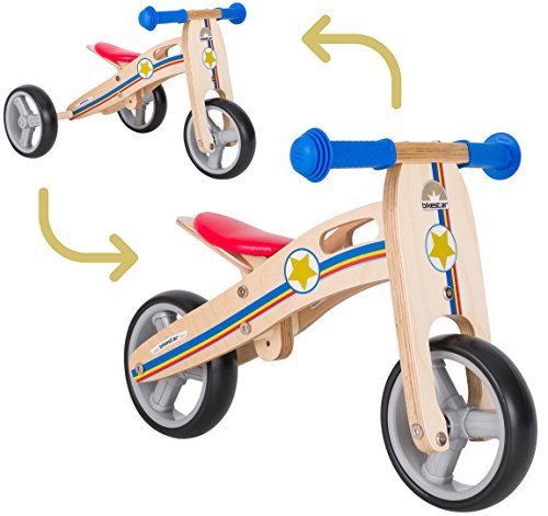 BIKESTAR 2 in 1 Bicicleta sin Pedales Madera para niños y niñas Bici Ajustable 7 Pulgadas | Bicicleta y Triciclo Mini a Partir de 1-1,5 años | 7" Edición Sport Azul