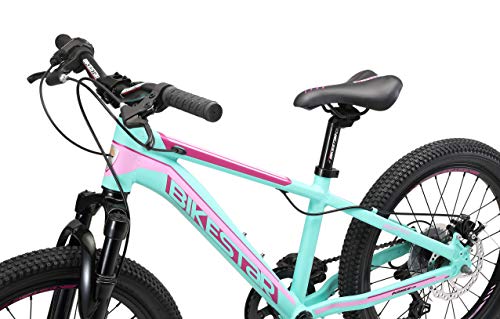 BIKESTAR Bicicleta de montaña Juvenil de Aluminio 20 Pulgadas de 6 a 9 años | Bici niños Cambio Shimano de 7 velocidades, Freno de Disco, Horquilla de suspensión | Menta