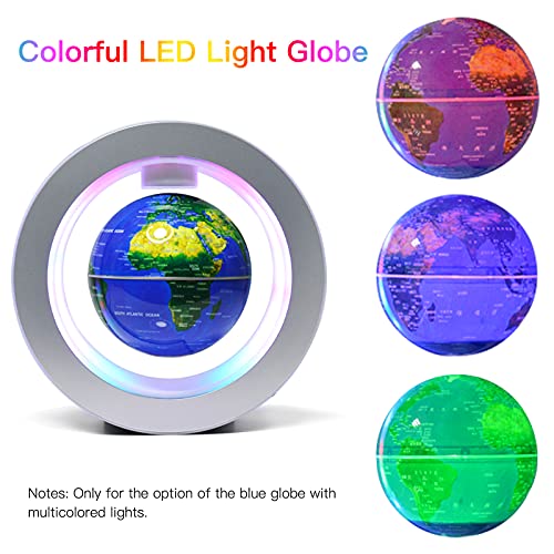 Bisofice Globo flotante con luz LED cambiante multicolor Mapa del mundo giratorio de levitación magnética de 4 pulgadas con base de luz multicolor Lámpara de globo antigravedad creativa