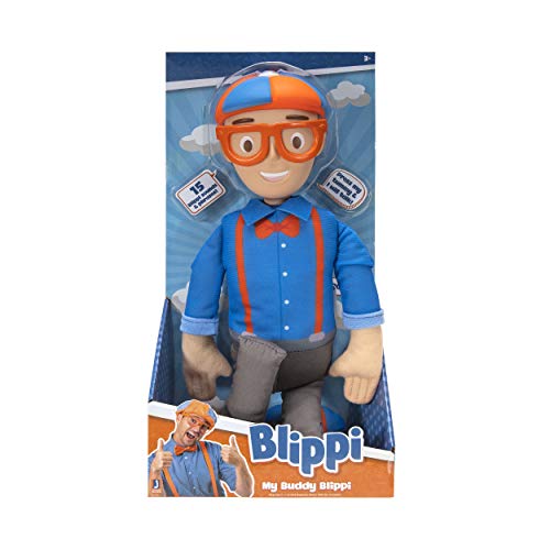 Blippi BLP0019 Muñeca de Felpa Flexible, 40,6 cm de Alto con SFX-Squeeze The Belly to Hear Clásicos Eslogan Eslogan Divertidos, Juguetes educativos para bebés, niños pequeños y niños pequeños