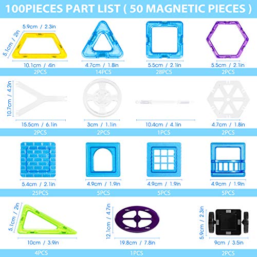 Bloques Magneticos, Theefun 100 Piezas Bloques de Construcción Magnéticos Bloques de construcción, Juguetes Construcciones Magneticas para Niños Juguetes Creativos y Educativos