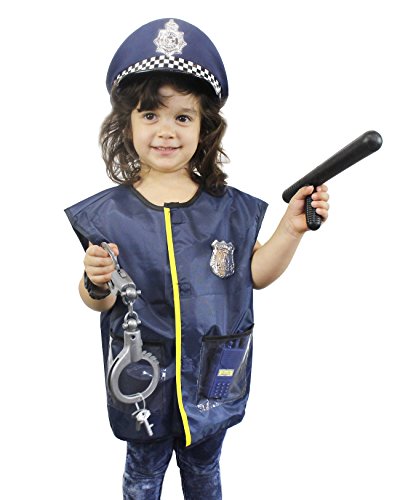 Blue Panda Uniforme de la policía para niños - 14-Piece rol de Vestuario Oficial de policía Juego Kit con Sombrero, Teatro de Colegio para niños y niñas