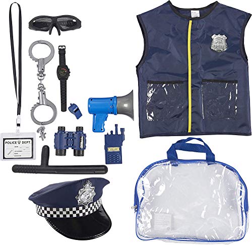 Blue Panda Uniforme de la policía para niños - 14-Piece rol de Vestuario Oficial de policía Juego Kit con Sombrero, Teatro de Colegio para niños y niñas