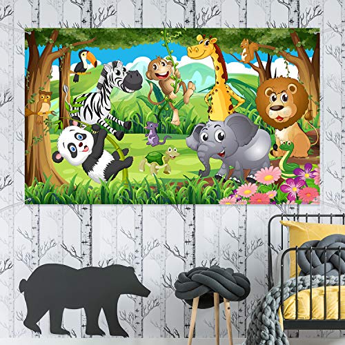 Blulu Decoraciones de Fiesta Temática de Selva, Póster de Fiesta de Cumpleaños de Tela Extra Grande, Pancarta de Fonda de Safari de Selva, Foto Props de Animal de Selva