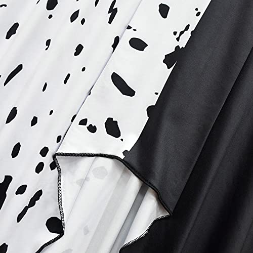 B/M Disfraz de Cruella Deville para niñas, Vestido de película Negro de Halloween 2021 para niños, Conjunto de Ropa con Peluca Estola de 5 a 12 años