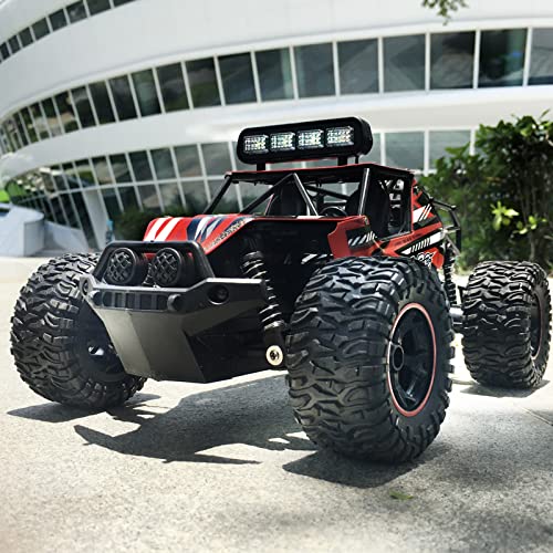 BMSARE Coche Teledirigido, 1:16 Coche RC con Luces LED, 2,4 GHz Alta Velocidad 20km/h Todo Terreno Vehículo Juguete Monstruo Vehículo Off Road Crawler con 2 Baterías Recargables para Niños y Adultos