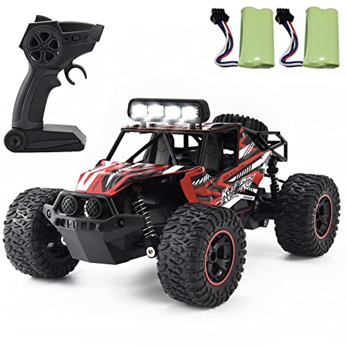 BMSARE Coche Teledirigido, 1:16 Coche RC con Luces LED, 2,4 GHz Alta Velocidad 20km/h Todo Terreno Vehículo Juguete Monstruo Vehículo Off Road Crawler con 2 Baterías Recargables para Niños y Adultos