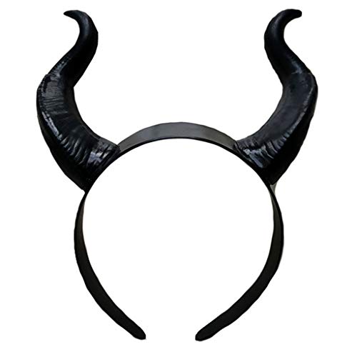 BOBEINI Diadema de Cuerno de Buey Negro de Bruja de Halloween Reina Malvada Cosplay aro de Pelo Brillante