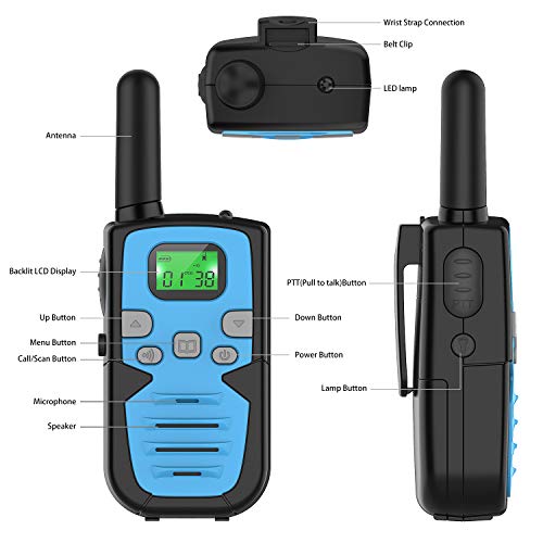 Bobela Walkie Talkie Niños Recargables Walky Talky para Niños 8 Canales de Largo Alcance 3 km VOX con Pantalla LCD retroiluminada y Linterna Regalo para Senderismo Camping Picnic Excursión (Bleu)