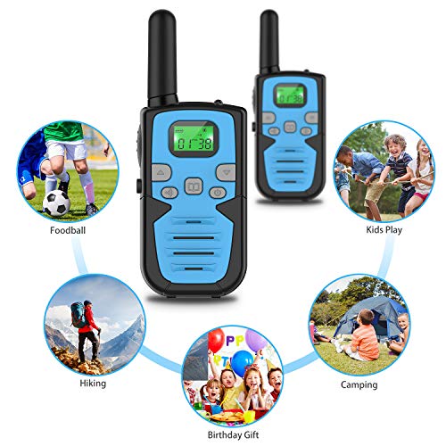 Bobela Walkie Talkie Niños Recargables Walky Talky para Niños 8 Canales de Largo Alcance 3 km VOX con Pantalla LCD retroiluminada y Linterna Regalo para Senderismo Camping Picnic Excursión (Bleu)