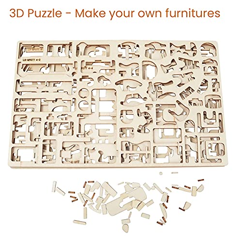 BOHS 34PCS Kit de artesanía para Muebles de casa de muñecas - Rompecabezas de Madera en 3D para Bricolaje - Modelos a Escala en Miniatura Accesorios para Casas de muñecas - A Partir de 6 años