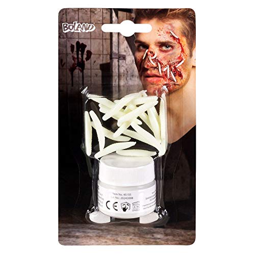 Boland 45155 - Set de maquillaje de carne descomponida, 1 vaso con polvo blanco de putrefacción, 20 gusanos blancos, 1 aplicador, maquillaje, heridas, lesiones, Halloween, carnaval, fiesta temática