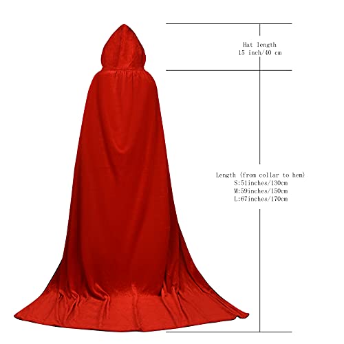 Bolinker Capa de terciopelo con capucha para Halloween, cosplay, unisex, color rojo, 170