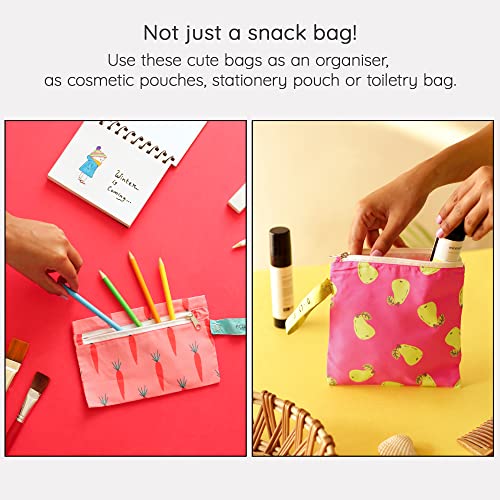 Bolsas para bocadillos y sándwiches 100% recicladas y reutilizables para niños, aptas para alimentos, sin BPA, bolsas de almuerzo ecológicas | Juego de 2