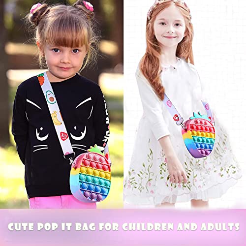 Bolso Pop It, 2 in 1 Push Popit Fidget Toys, Silicona Pop It Pack con Bandolera Ajustable, Antiestres Pop It Bolso para Niñas Muchacha Adultos, Fresa