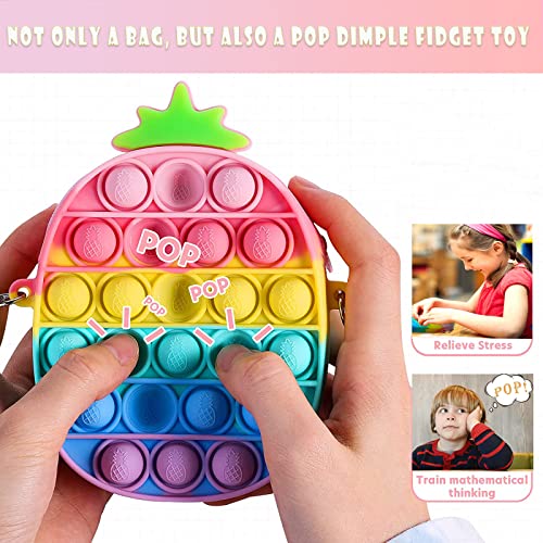 Bolso Pop It, 2 in 1 Push Popit Fidget Toys, Silicona Pop It Pack con Bandolera Ajustable, Antiestres Pop It Bolso para Niñas Muchacha Adultos, Piña