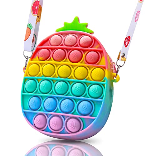 Bolso Pop It, 2 in 1 Push Popit Fidget Toys, Silicona Pop It Pack con Bandolera Ajustable, Antiestres Pop It Bolso para Niñas Muchacha Adultos, Piña