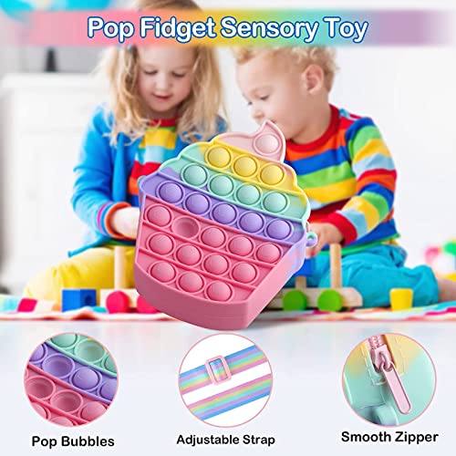 Bolso Pop Push It, Pop Fidget Bolso de Hombro de Juguete, Bolso Pop Push It 2 En 1 Fidget Toy Pack con Bandolera Ajustable, Adulto De Los NiñOs del Juguete Antiestrés (Cupcakes)