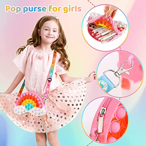 Bolso Pop Push It, Pop Fidget Bolso de Hombro de Juguete, Bolso Pop Push It 2 En 1 Fidget Toy Pack con Bandolera Ajustable, Adulto De Los NiñOs del Juguete Antiestrés (Arco Iris)