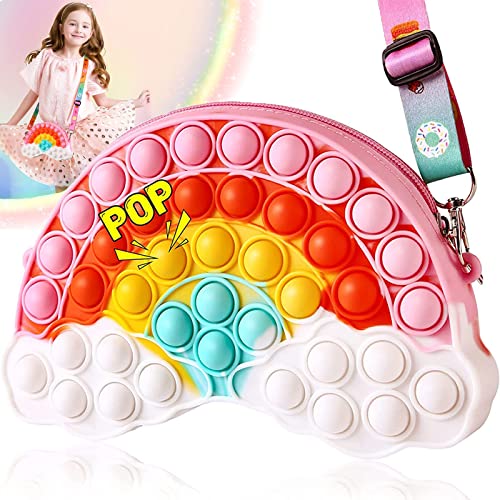 Bolso Pop Push It, Pop Fidget Bolso de Hombro de Juguete, Bolso Pop Push It 2 En 1 Fidget Toy Pack con Bandolera Ajustable, Adulto De Los NiñOs del Juguete Antiestrés (Arco Iris)