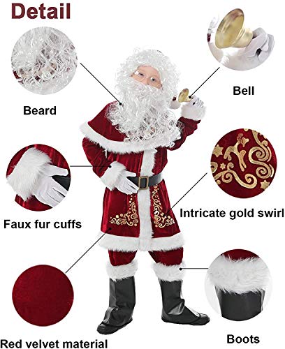 Boomar Disfraz de monstruo verde de Navidad para niños pequeños y adultos Grinch Green Santa Suit Deluxe Furry Party Dress Up Outfit (Santa Claus Kids, L)