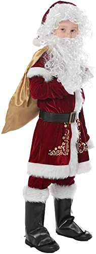 Boomar Disfraz de monstruo verde de Navidad para niños pequeños y adultos Grinch Green Santa Suit Deluxe Furry Party Dress Up Outfit (Santa Claus Kids, L)