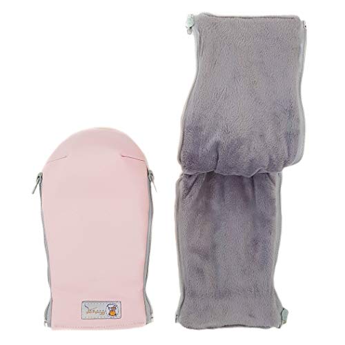 Borda y más Manoplas o Guantes para Carrito de muñecas en ecopiel y Pelo. Rosa y Gris