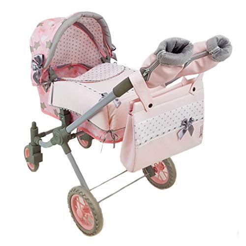 Borda y más Manoplas o Guantes para Carrito de muñecas en ecopiel y Pelo. Rosa y Gris