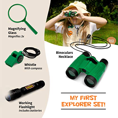 Born Toys Backyard Safari Chaleco y Gorro con el Kit Explorer para Actividades al Aire Libre, Naturaleza, guardaparques, Halloween, campamentos, excursiones, Stem y Ropa científica y Juegos de rol