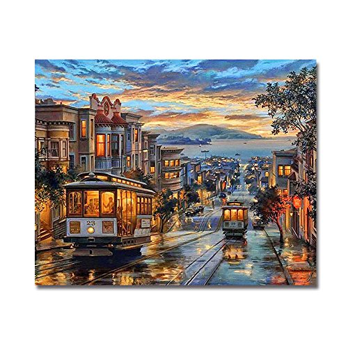 BOSHUN Pintar por Numeros para Adultos Niños Pintura por Números con Pinceles y Pinturas Decoraciones para el Hogar Atardecer (16 * 20 Pulgadas, Sin Marco)