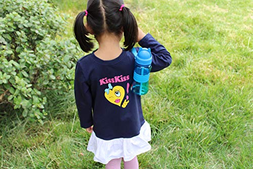 Botella de Agua Niños y Niñas Sin BPA Tritan Botella de Agua Deporte con Pajita y Correa para Infantil, Escuela, Corrida, Senderismo y Actividades al Aire (Azul-1)