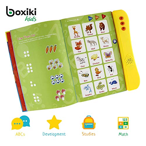 Boxiki kids Libro de Sonidos del Abecedario en Inglés Juguete Educativo. Actividades para el Aprendizaje de Letras, Palabras, Números, Formas, Colores y Animales para Niños Pequeños