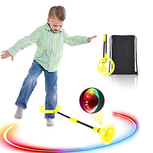 Boyigog Bola de Salto de Tobillo, LED Swing Bolas, Balones Saltadores, Aro de Salto Luminoso Plegable Apto para Que Niños y Adultos Hagan Ejercicio en Casa (Amarillo-brillará)